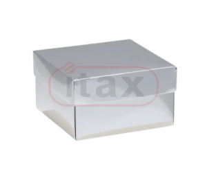 Karton pudełko ozdobne srebrne z wieczkiem 140x100x47 mm laminowane