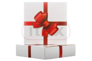 Pudełko na prezenty białe z nadrukiem "czerwona kokarda" 218x60x218mm