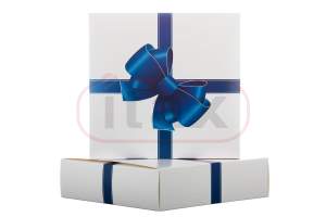Pudełko na prezenty białe z nadrukiem "niebieska kokarda" 218x60x218mm