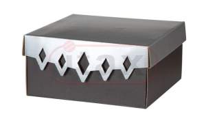 Karton pudełko ozdobne świąteczne czarne  200x200x100 z wieczkiem srebrnym w romby