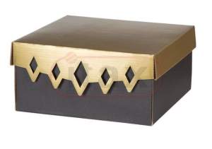 Karton pudełko ozdobne świąteczne czarne  200x200x100 z wieczkiem złotym w romby