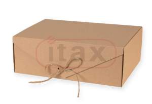 Karton pudełko ozdobne brązowe 260x177x120 mm ze sznurkiem jutowym