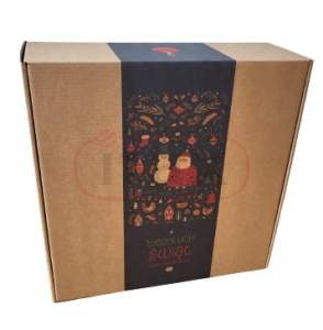 Pudełko ozdobne fasonowe brązowe 300x300x110mm z nadrukiem świątecznym - wineta