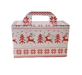 Pudełko ozdobne fasonowe białe 243x100x148mm z nadrukiem świątecznym - renifery