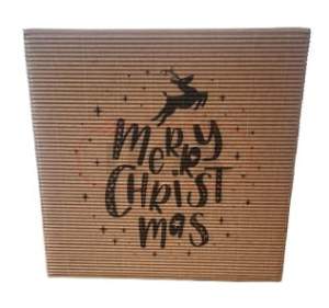 Karton pudełko świąteczne ozdobne brązowe 150x150x70 mm z wieczkiem fala EF  MARRY CHRISTMAS