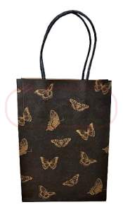 Torebka papierowa 21x15x8 cm z uchwytem skręcanym czarna z nadrukiem złote motyle