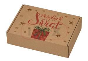 Pudełko ozdobne fasonowe brązowe 250x200x100mm z nadrukiem PREZENT