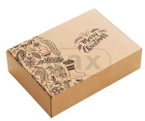 Pudełko ozdobne fasonowe brązowe 250x200x100mm z nadrukiem MERRY CHRISTMAS