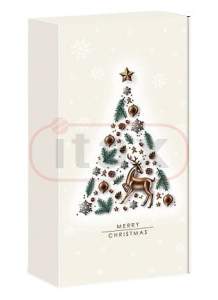 Pudełko ozdobne fasonowe biały 360x192x93mm z nadrukiem choinki - idealny na 2 butelki