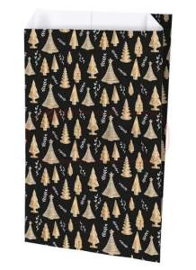 Torebka fałdowa 180x350+60mm ozdobna z narukiem świątecznym Czarna WOODY 