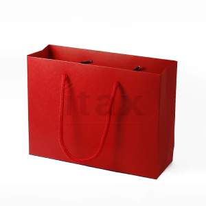 Torebka papierowa 203x63x160mm z uchwytem ze sznurka w kolorze czerwonym