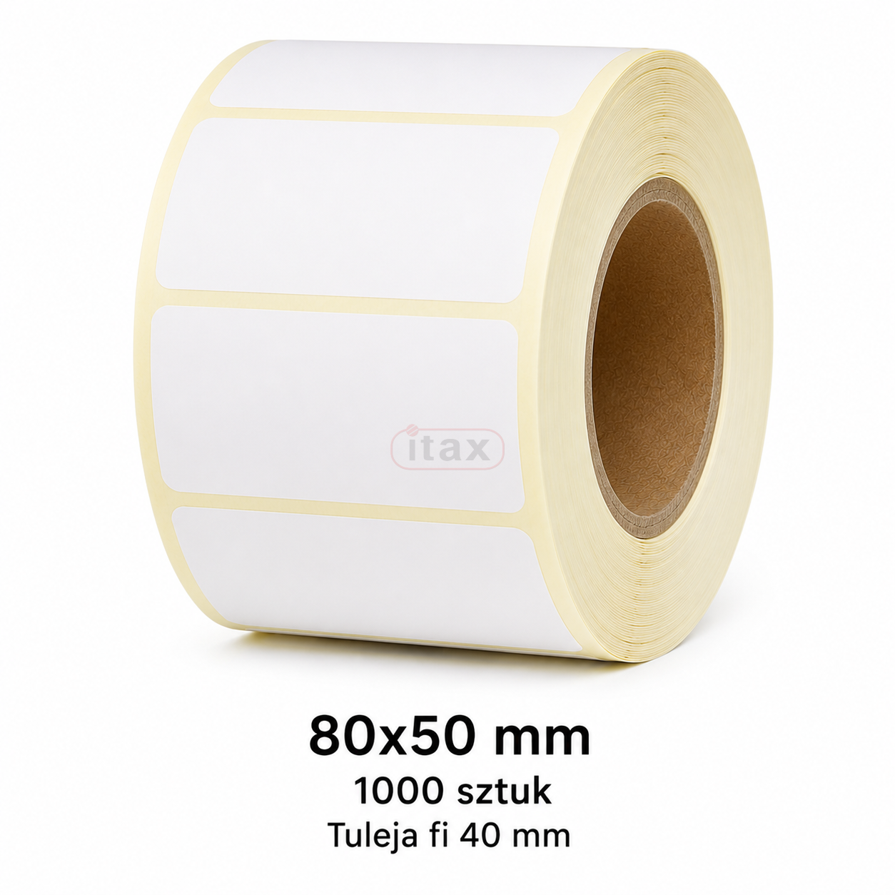 Samoprzylepne etykiety termiczne 80 × 50 mm – rolka 1000 etykiet, tuleja fi 40 mm