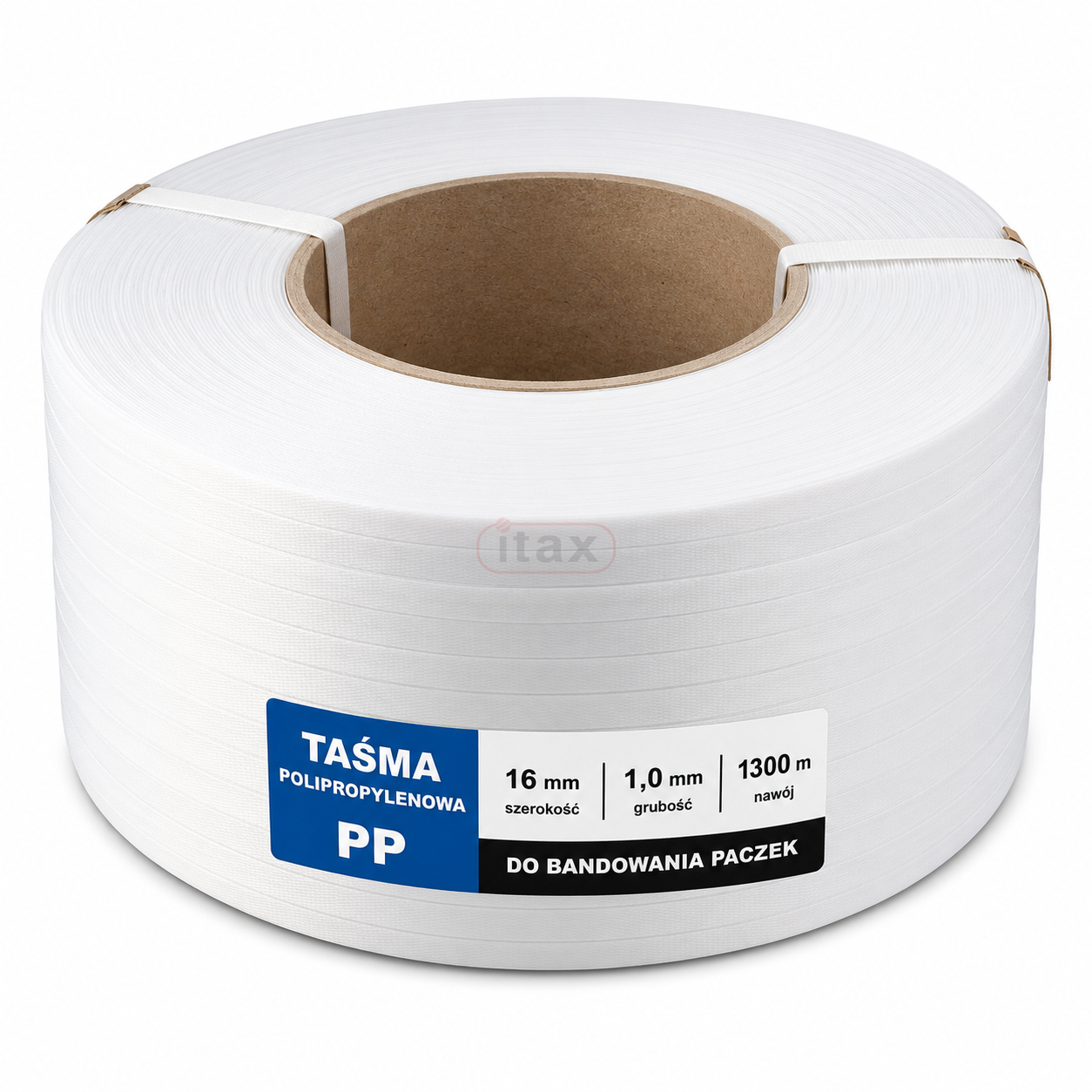 Taśma polipropylenowa PP 16 × 1,0 mm × 1300 m biała Do bandowania paczek