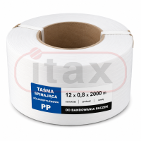 Taśma PP do bandowania 12 × 0,8 mm × 2000 m biała Wytrzymała taśma spinająca