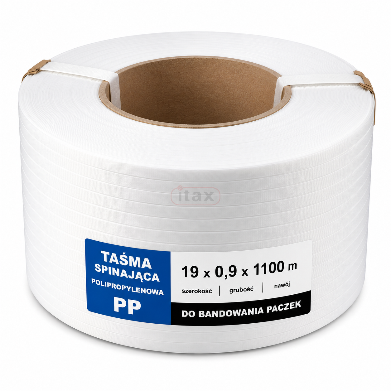 Taśma polipropylenowa PP 19 × 0,9 mm × 1100 m biała Do bandowania paczek