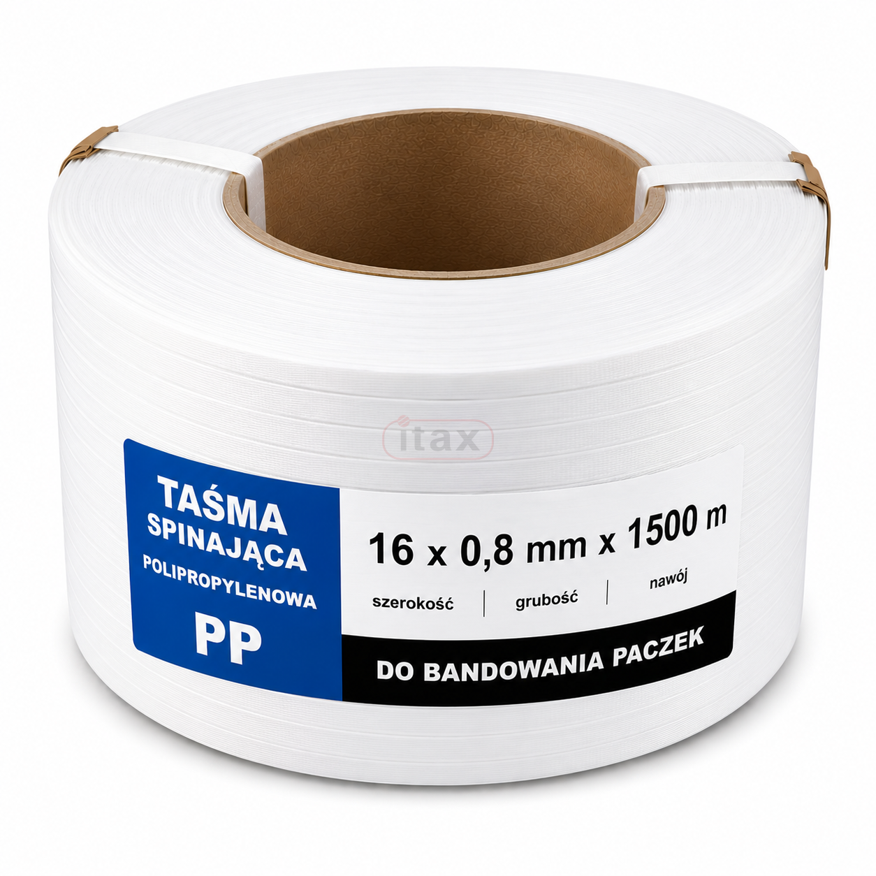 Taśma spinająca PP 16 × 0,8 mm × 1500 m biała ITAX