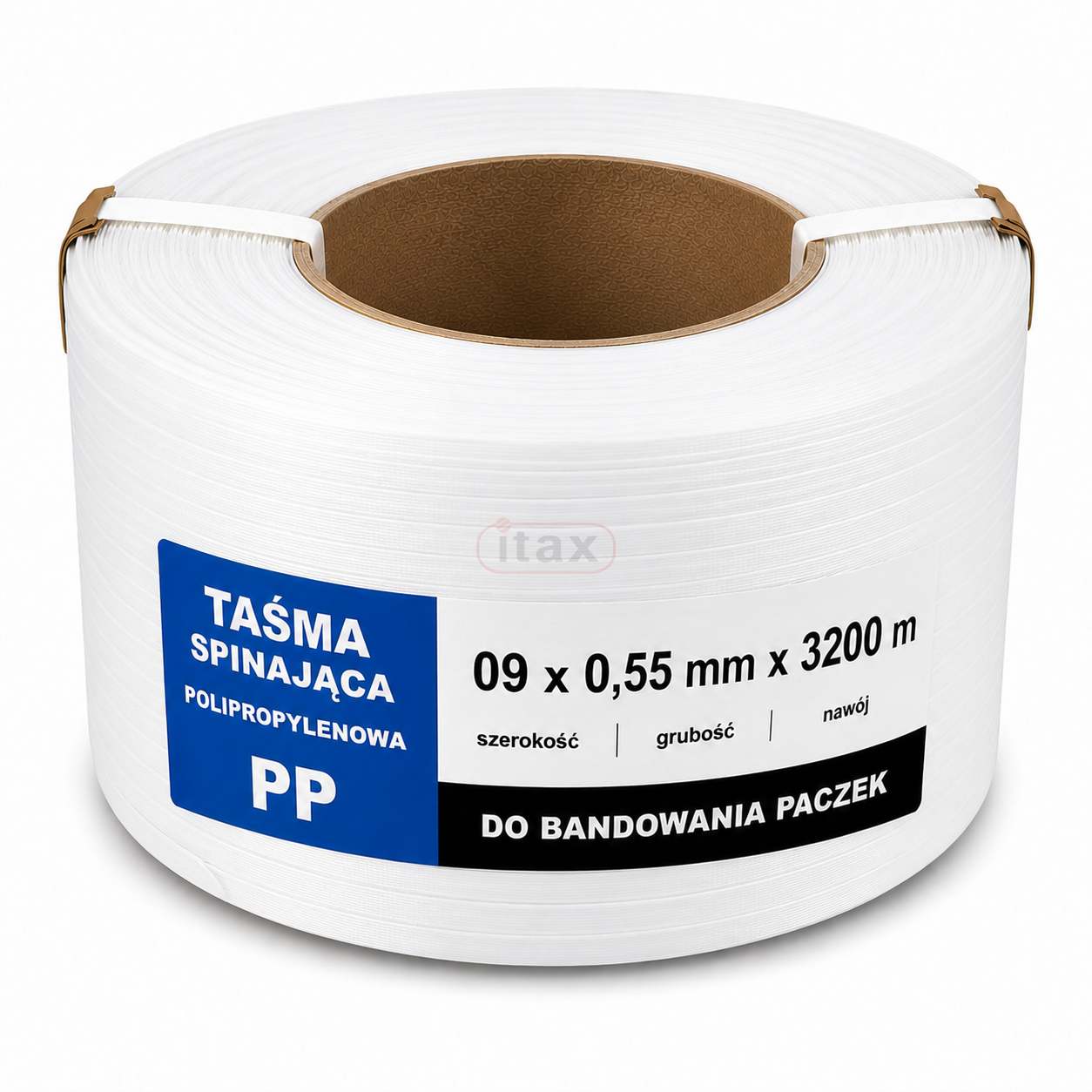Taśma bandująca polipropylenowa 9 × 0,55 mm × 3200 m biała ITAX