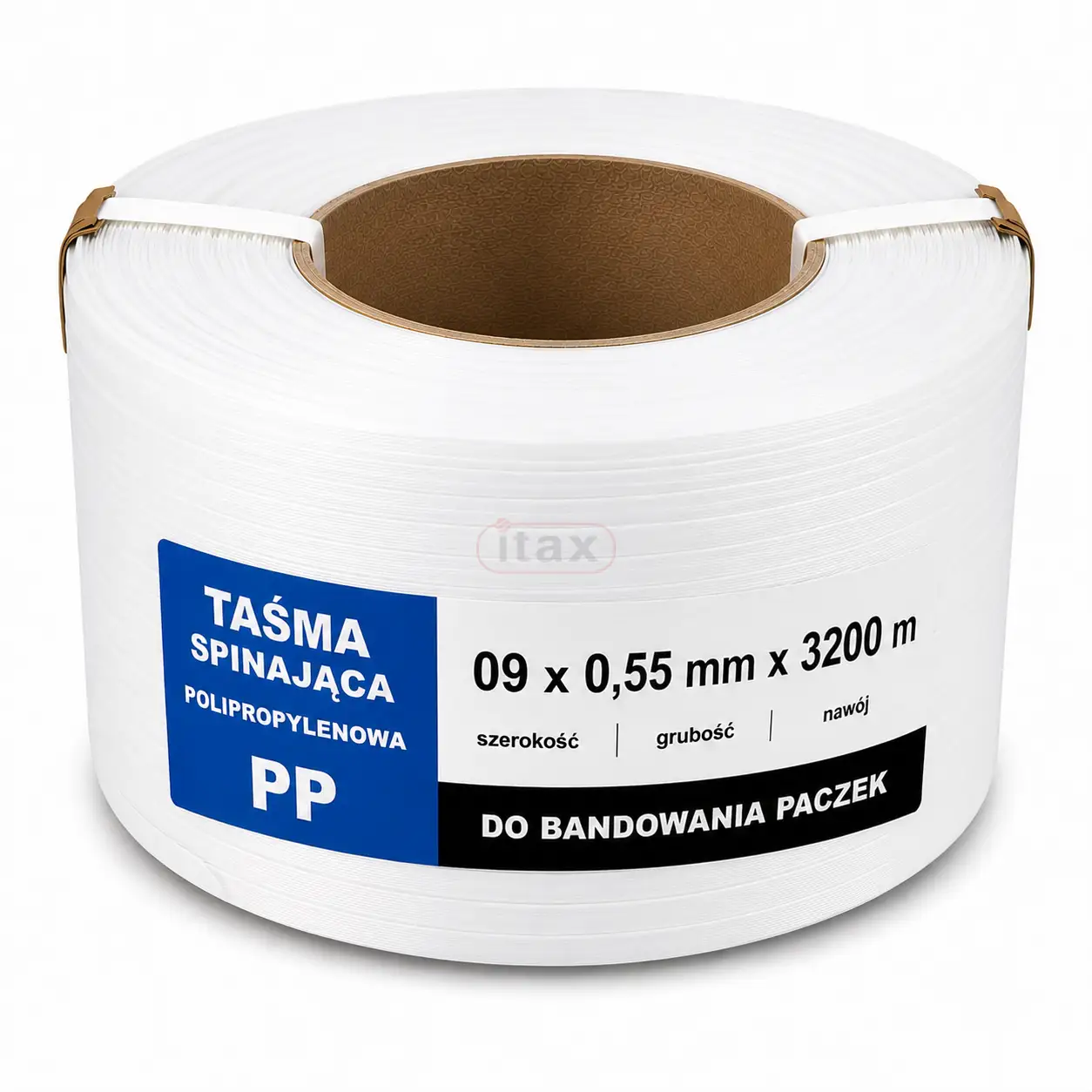 Taśma bandująca polipropylenowa 9 × 0,55 mm × 3200 m biała ITAX