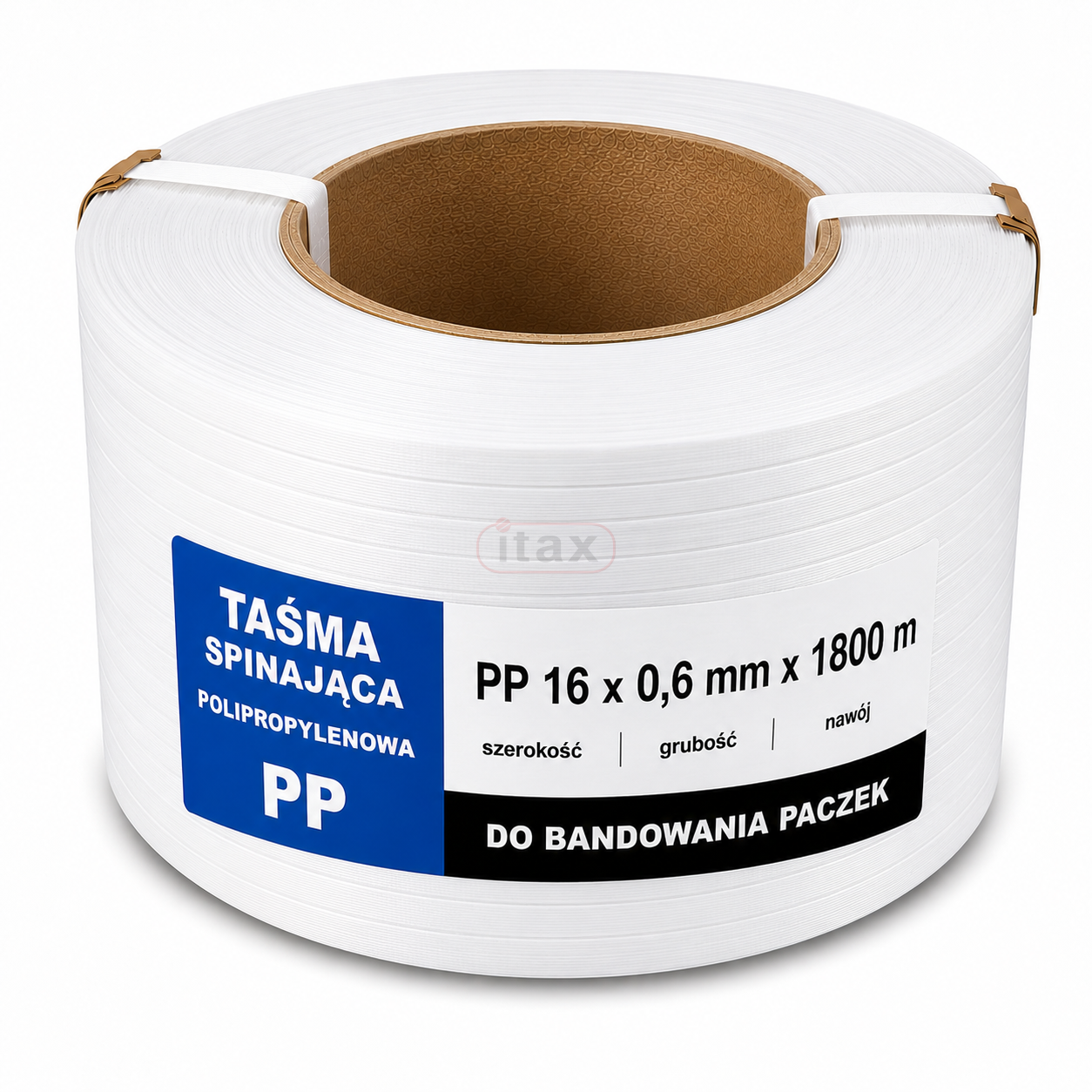 Taśma polipropylenowa PP 16 × 0,6 mm × 1800 m biała Do bandowania paczek