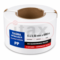 Taśma spinająca polipropylenowa 5 × 0,50 mm × 6000 m  II gatunek (uszkodzona tuleja)