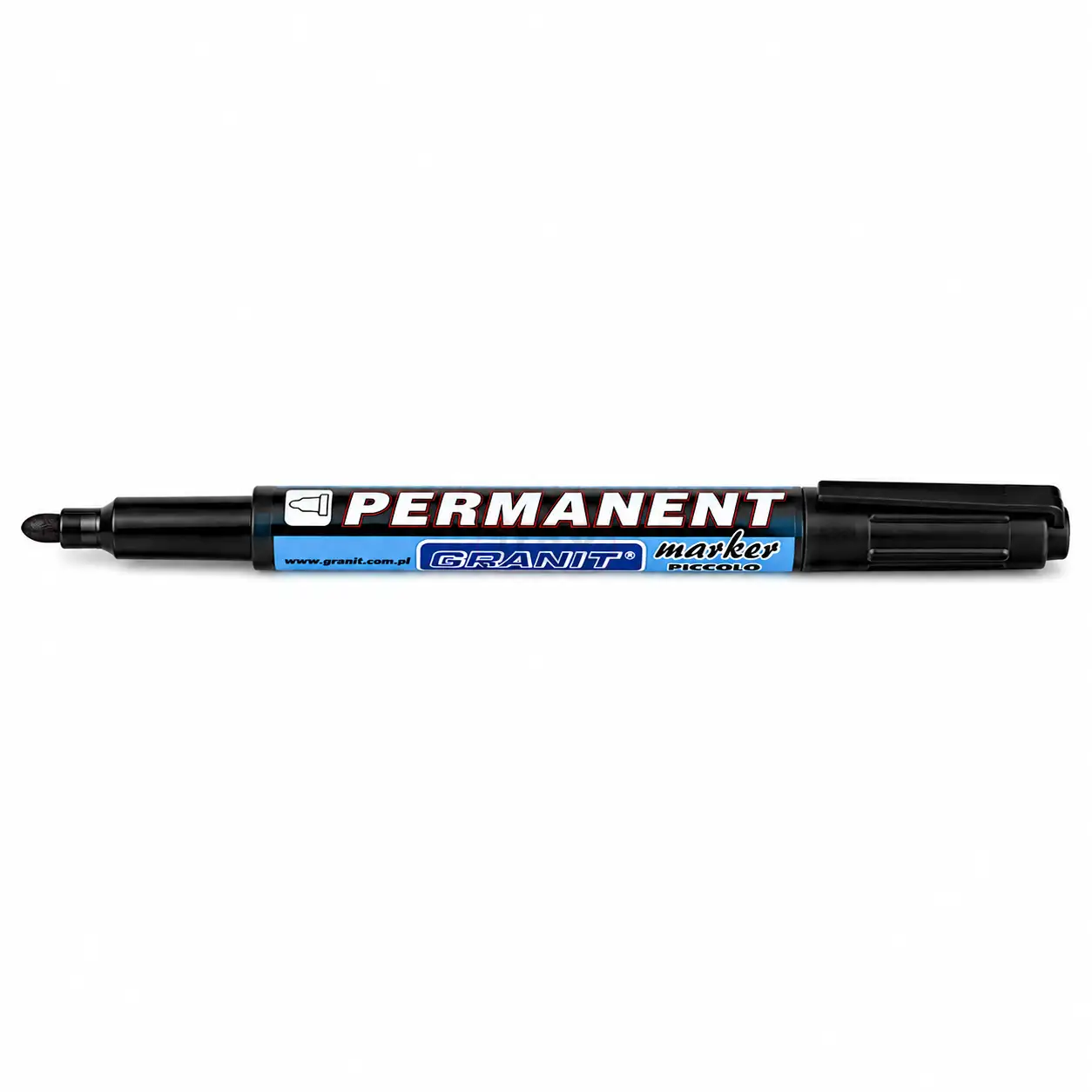 Czarny marker wodoodporny M810 PICCOLO z końcówką stożkową 1,5–2,5 mm do trwałego znakowania szkła, plastiku, drewna i ceramiki.