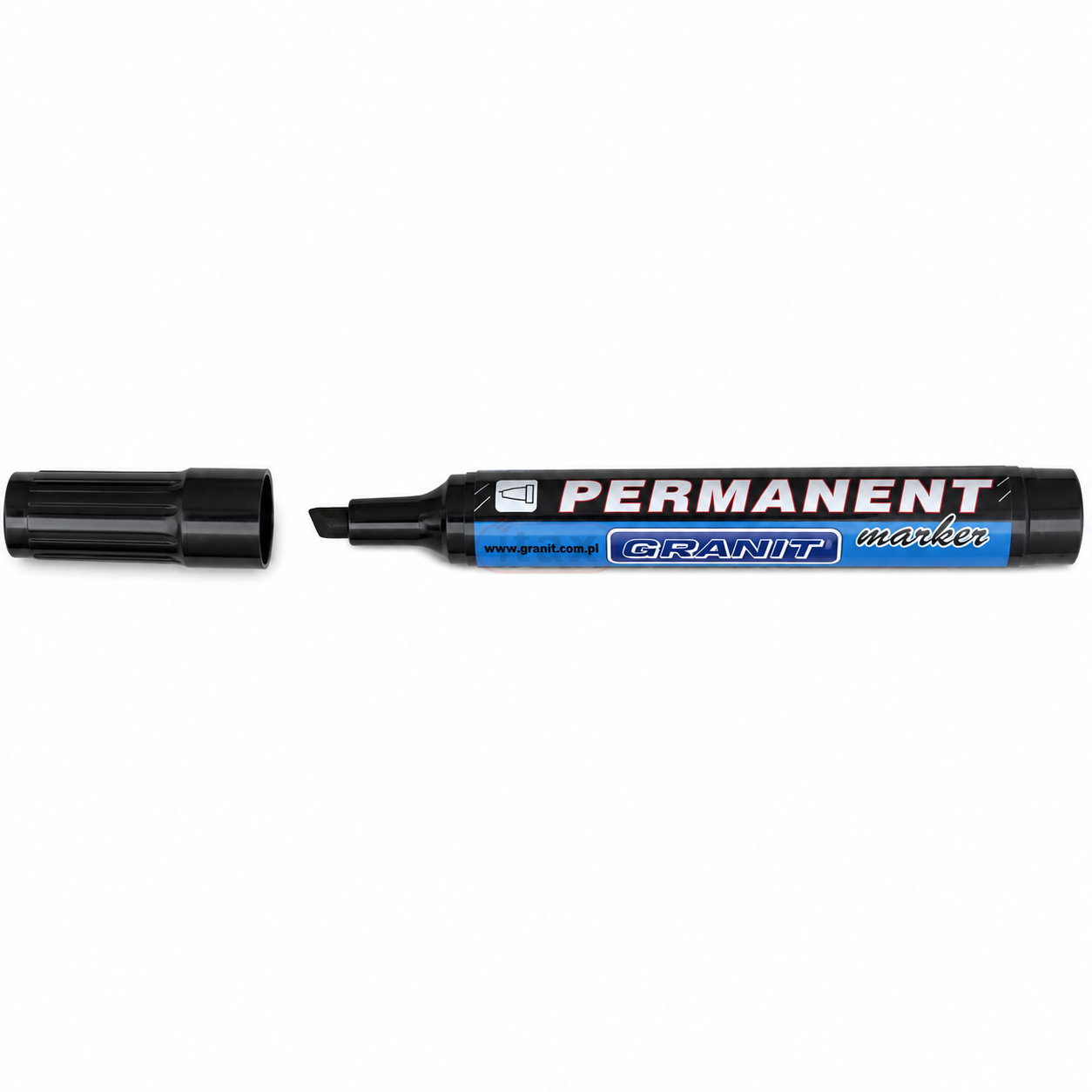 Czarny marker wodoodporny M861  ze ściętą końcówką 1–5 mm do trwałego i wyraźnego znakowania szkła, drewna, plastiku oraz ceramiki. Idealny do magazynu, warsztatu, biura i zastosowań domowych.