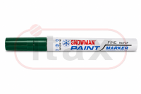 Zielony marker olejowy SNOWMAN o grubości linii 1–1,5 mm. Wodoodporny, szybkoschnący i permanentny marker w metalowej obudowie, przeznaczony do trwałego znakowania metalu, szkła, plastiku, drewna i innych powierzchni.