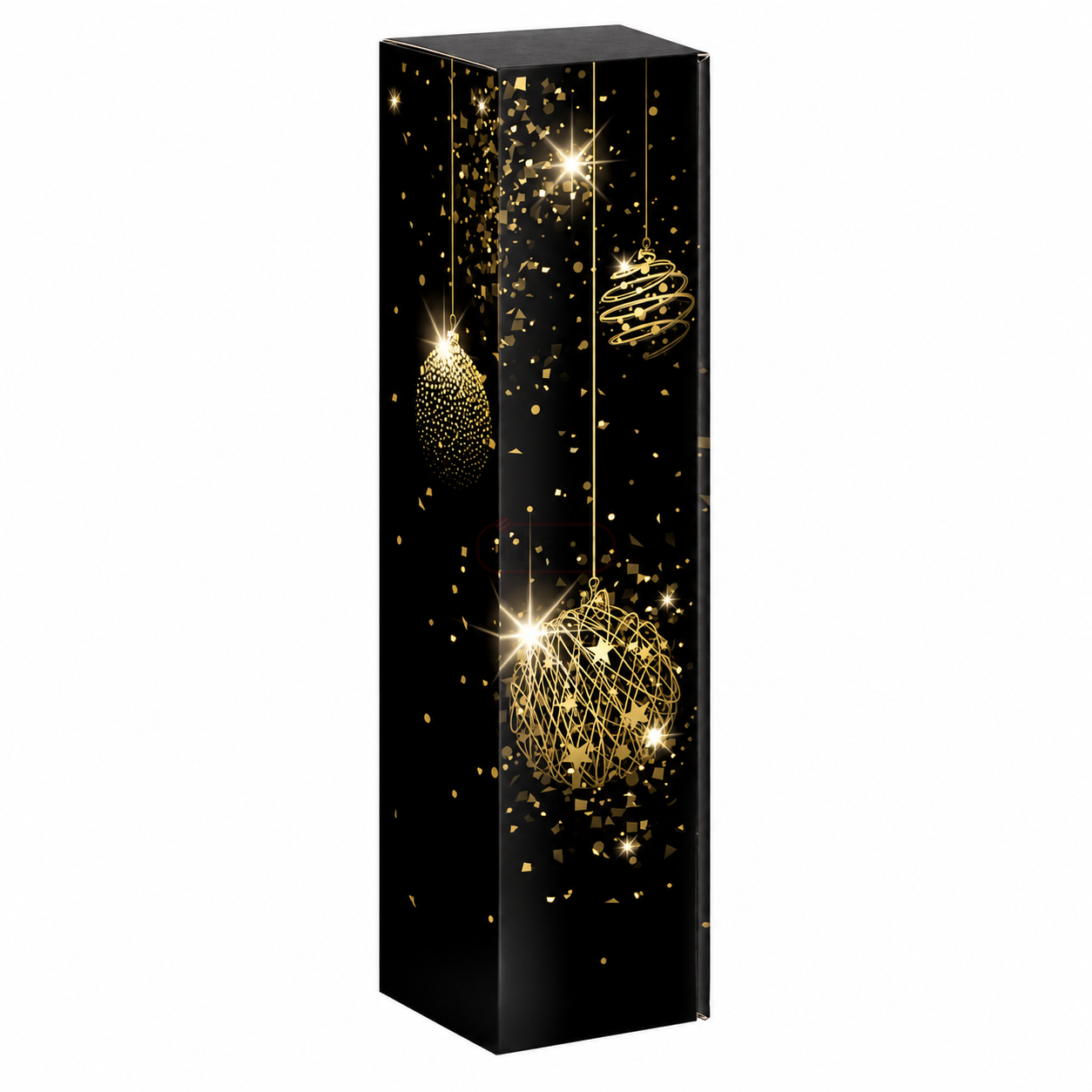 Świąteczne pudełko prezentowe Christmas DELUXE na butelkę 0,75 l czarne ze złotym wzorem.png