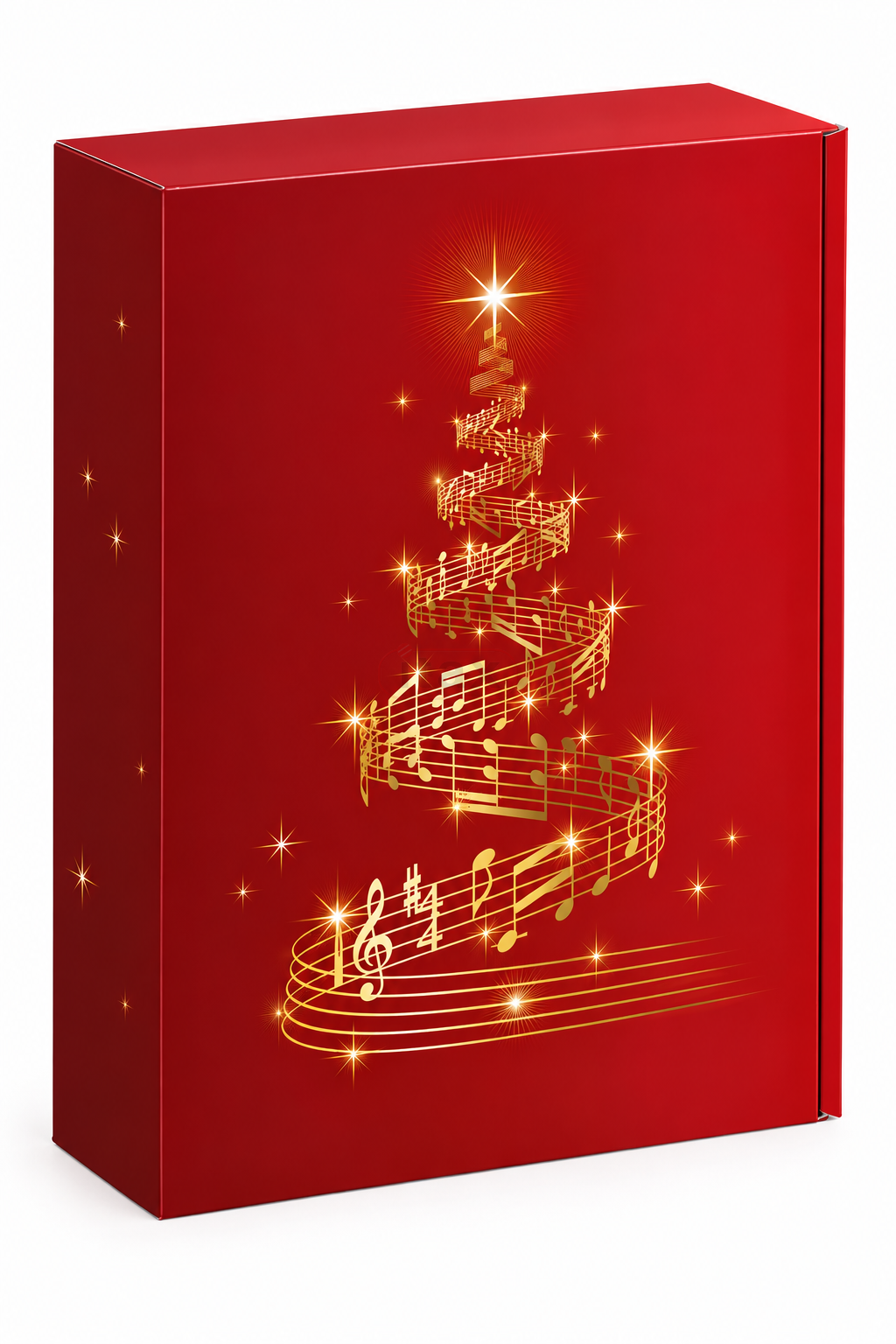 Świąteczne pudełko prezentowe Christmas MOLODY na 3 butelki 0,75 l czerwone ze złotą choinką.png