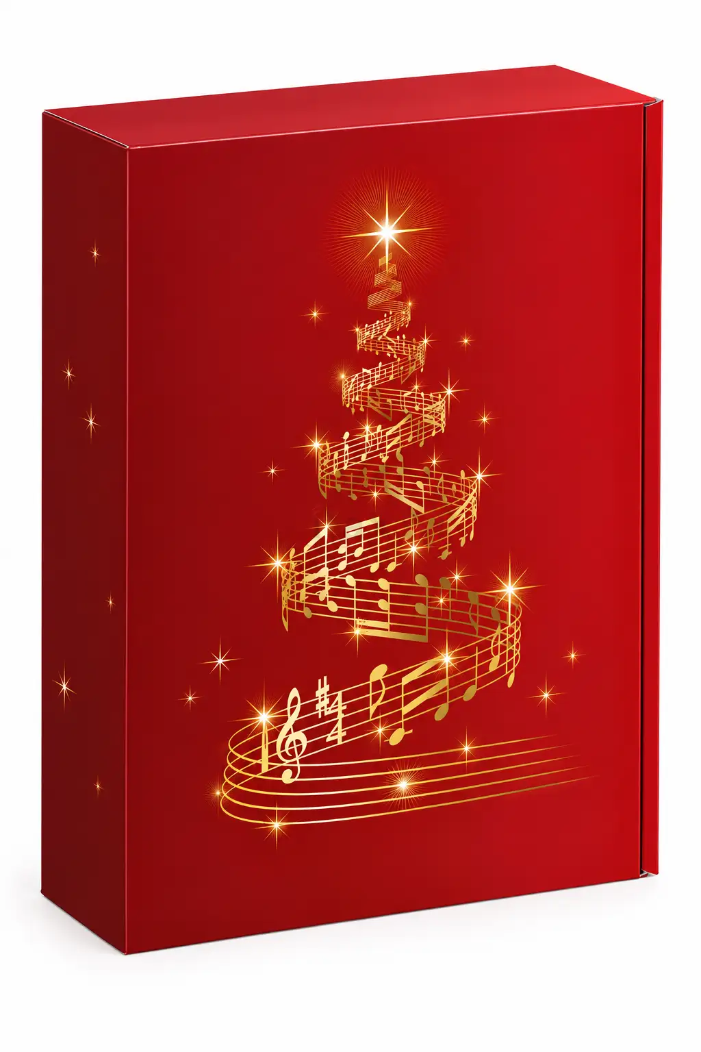 Świąteczne pudełko prezentowe Christmas MOLODY na 3 butelki 0,75 l czerwone ze złotą choinką.png