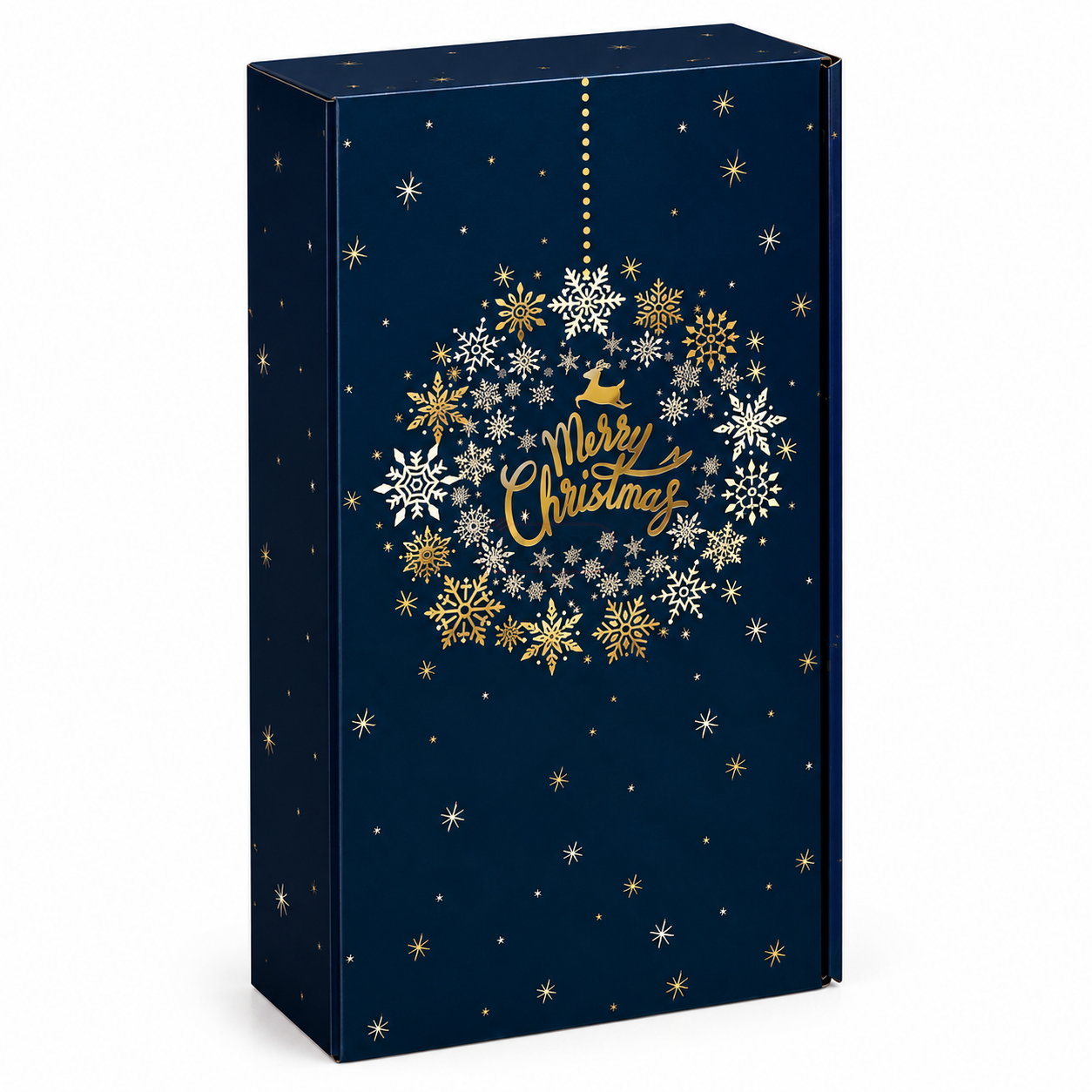 Świąteczne pudełko prezentowe Christmas Ball na 2 butelki 0,75 l granatowe ze złotą bombką.png
