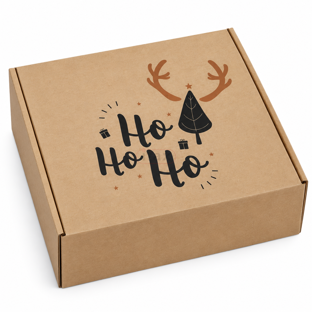 Brązowy karton świąteczny Ho Ho Ho 450x410x110 mm.png